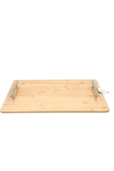 Generic Bien Servi Rectangular Bamboo Serving Tray with Handle Natural and Silver G19-BX012