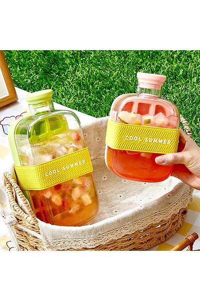 Generic TSWCBYYLB 2 in 1 Touch-Free Cool Summer Ice Cube Water Bottle Cup with Lid & Straw (Green, 800ml)
