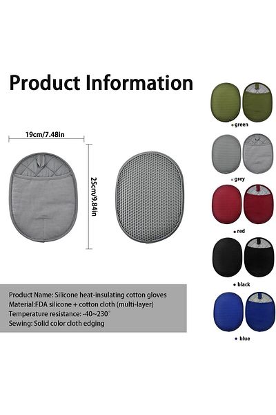 Generic Oasisgalore Silicone Pot Holder Set of 2 with Pocket, Heat Resistant Oven Mitts and Non-Slip Ribbed