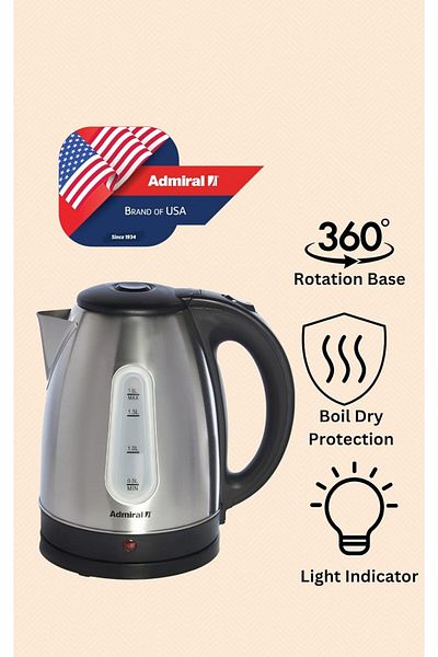 Generic Admiral Electric Kettle 1.7L, with Water Level Indicator, 360 Degree Swivel Base, Auto Lid Opening