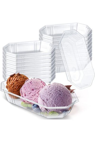 Generic NALACAL 100 Pcs Summer Banana Split Boats, Disposable Ice Cream Sundae Bowls, Clear PET Fruit Split