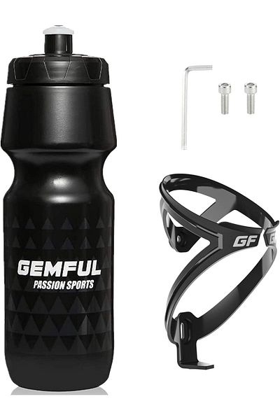 Generic GEMFUL Cycling Water Bottle Holder with 750ml Squeeze Bottle Set Durable for Race Cycle Cross Black