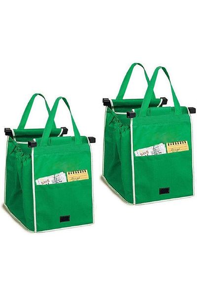 Generic KASTWAVE Reusable Shopping Tote Bags, 2 Pcs Foldable Grocery Bags with Handles, Easy to Clean, Clip
