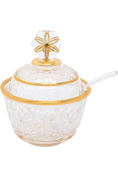 Solitaire Acrylic Sugar Bowl with Spoon by Solitaire, Clear/Gold, 10 cm Diameter