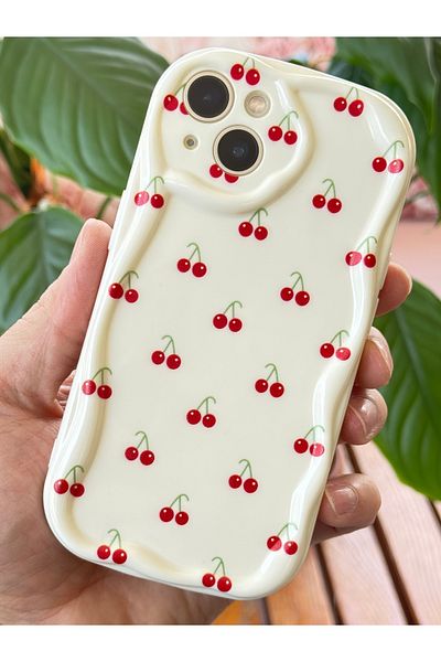 Fibaks حافظة متوافقة مع هاتف Apple Iphone 13 مع حماية للكاميرا وحافة مموجة وغطاء من السيليكون الناعم بنمط الكرز