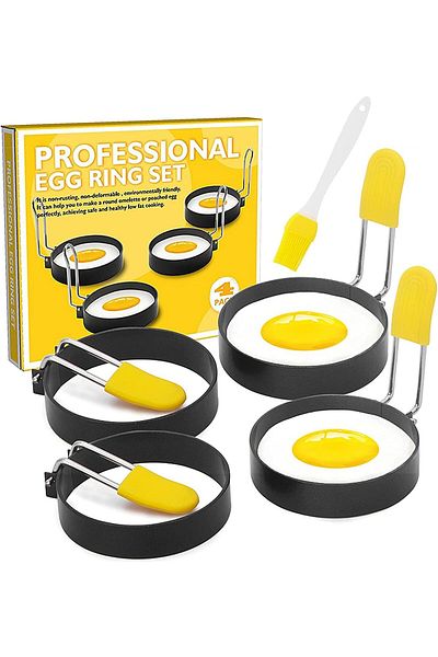 Generic Pack of 4 Egg Rings, Stainless Steel Egg Cooking Mold with Anti-scald Handle for Eggs Frying Breakf