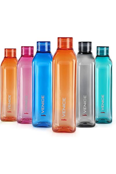 Generic Cello Venice Plastic Water Bottle, 1 Litre, Set of 6, Multicolour