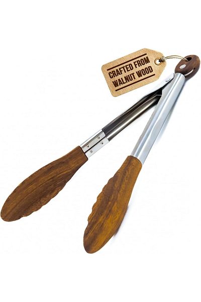Generic Wooden Tongs for Cooking, Nonstick Cooking Tongs with Wooden Tips, Long Handle Salad Tongs with non
