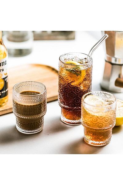 Generic KASTWAVE Ribbed Glass Cups Vintage Glassware | Set of 4 Small, Raindrop Origami Style Transparent C