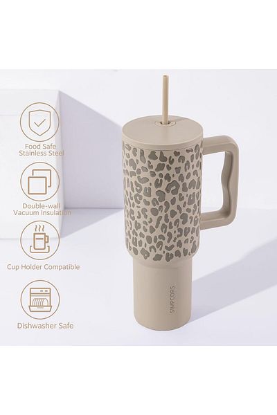 Generic SIMPCORS 1.2L Tumbler with Straw and Handle, Insulated Cup Reusable Stainless Steel Water Bottle, C