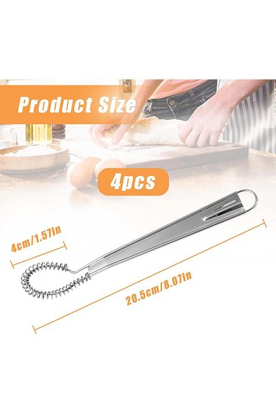Generic TERRIFI 4 Pcs Mini Whisk Set, Stainless Steel, Spring Ring Whisk, Hand Mixer, Cream Whisk, Multifun
