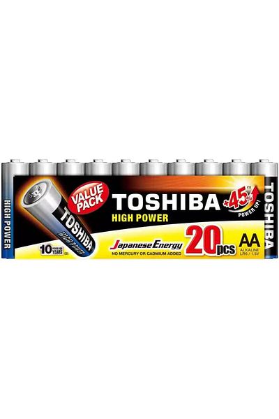 Toshiba Long-lasting Vibration resistance High Power Alkaline AA - 20 Battery Pack