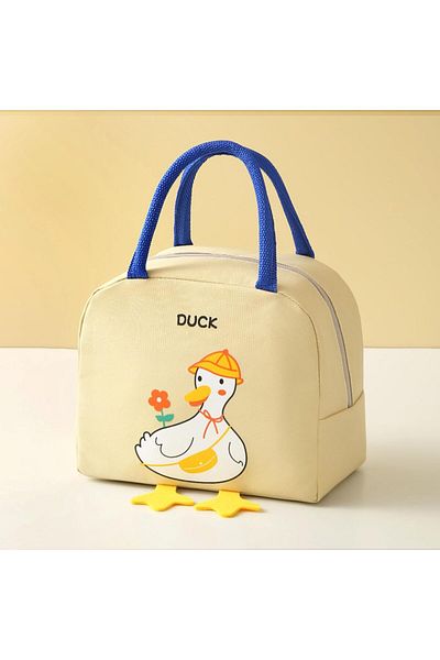 Generic Tazweeq Cute Cartoon Bento Bag, Small Yellow Duck Large Capacity Lunch Bag, Double Layer Reusable L
