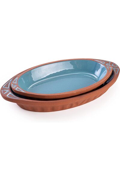 Generic Oval Ceramic Baking Dish with Handle, Colored Set of 2