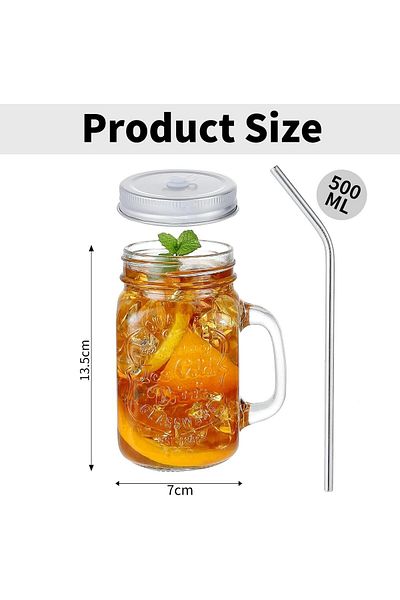Generic Uandhome 2-Pack Mason Jars, 500ml Clear Glass Mugs With Handle, Drinking Cup With Sealed & Straw Li