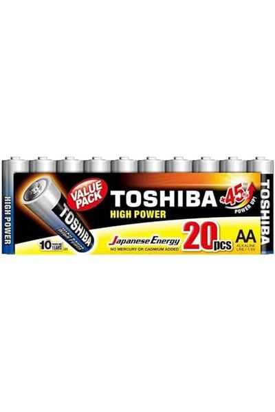 Toshiba Long-lasting Vibration resistance High Power Alkaline AA - 20 Battery Pack