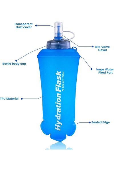 Generic Wisfunlly 500ML Tpu Soft Folding Water Bottles, BPA-Free Collapsible Soft Flask For Hydration Pack