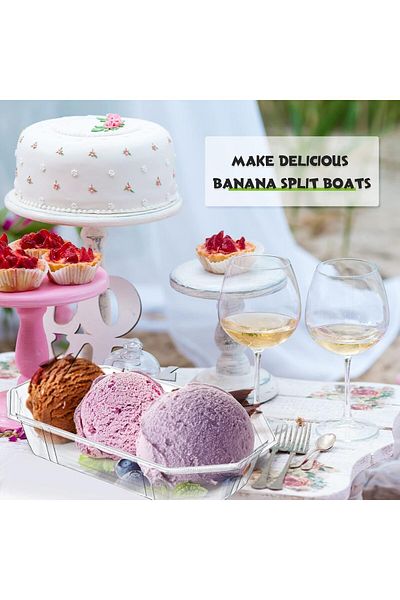 Generic NALACAL 100 Pcs Summer Banana Split Boats, Disposable Ice Cream Sundae Bowls, Clear PET Fruit Split