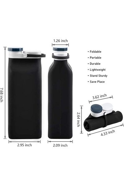 Generic SYOSI Lightweight Collapsible Water Bottle 20oz - BPA Free Foldable Sports Bottle with Triple Leak