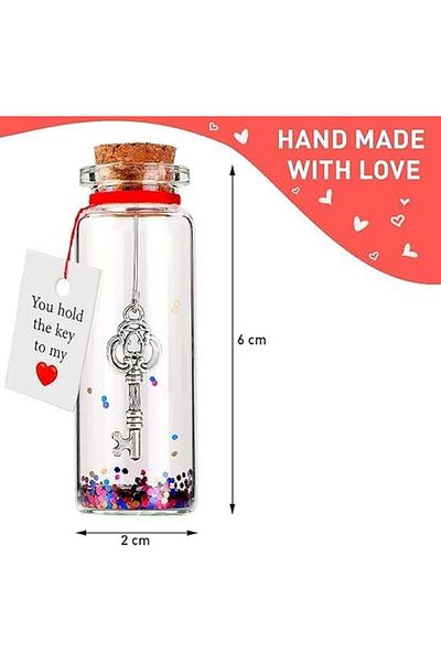Generic Decorative Glass Message Bottle with Vintage Key, Romantic Gift with Love Note, Confetti Design