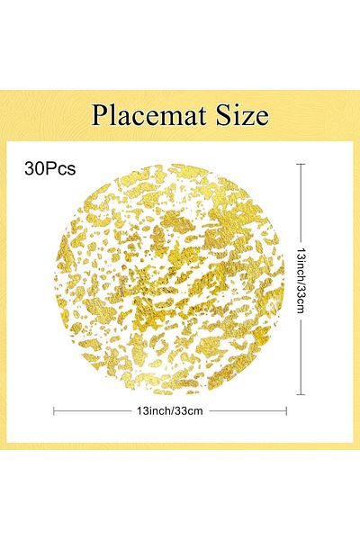 Generic Bukela 12 Pcs Disposable Gold Foil Placemats 33cm Round Gold Foil Place Mats, Decorative Mesh Press