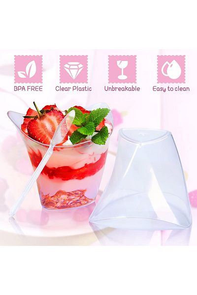 Generic 50 Pcs Plastic Dessert Cups without Lids 4.5 oz Mini Clear Dessert Cups with Spoons Disposable Trif