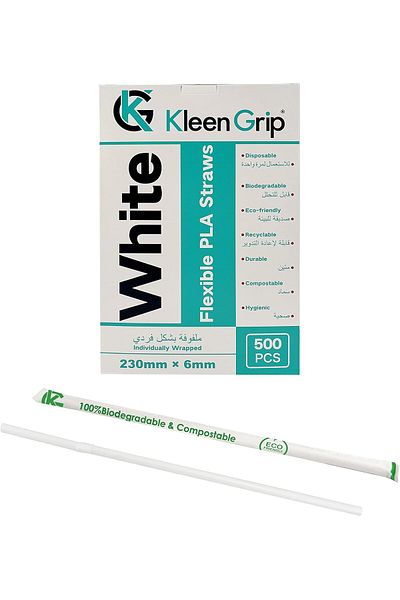Generic Kleen Grip Curved PLA Straws White 230mm*6mm 500Pcs
