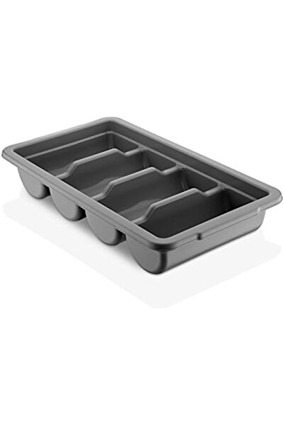Generic Cutlery Box Tray with 4 Compartments - Grey Polypropylene BPA-Free