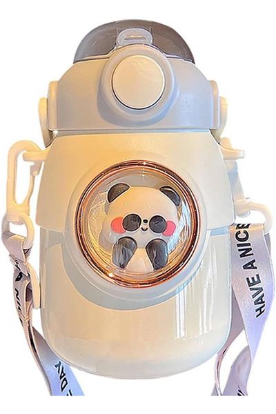 Generic SWIUKPHE Bear Insulated Water Bottle, 700ml Cute Animal Thermos Drinking Cups with Straw and Adjust