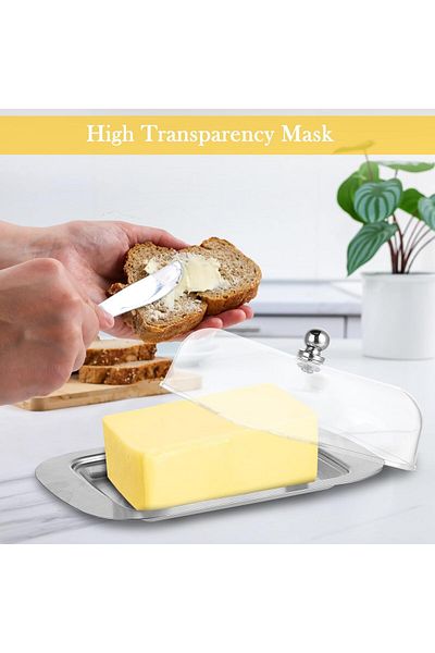 COOYA Stainless Steel Butter Dish with Lid and Handle, Capacity for 250 g, for Storing Cheese,Cold Dishes