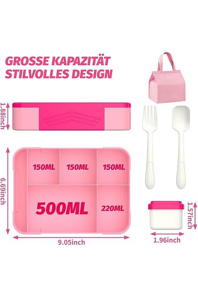 Generic Bento Box - Lunch Box For Kids - Lunch Box For Adults,Portable Lunch Box With Bag(Pink）