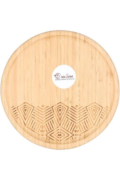Generic Bien Servi Round Bamboo Footed Cake Platter Natural and Brown 25 x 12cm G17-G213L