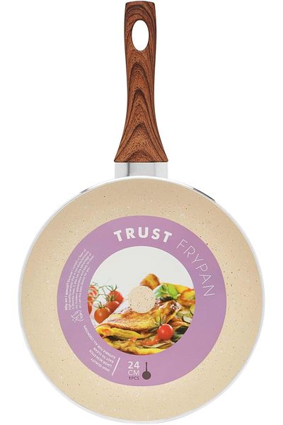 Generic Trust Pro Non Stick Aluminium Granite Coated Hangable Frying Pan Of 24 CM Sandy Brown With Wooden T
