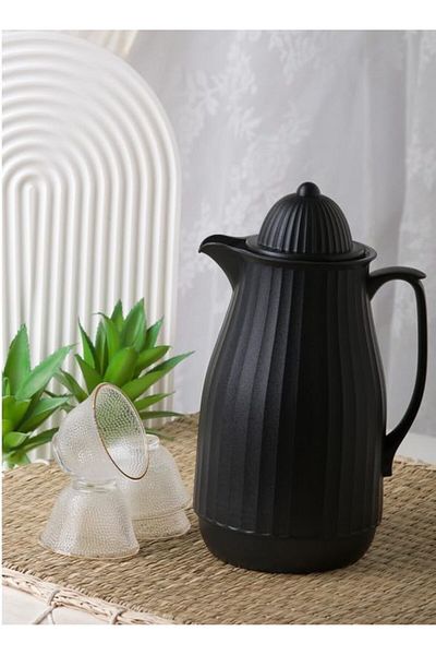 Generic HOMEVEO Coffee and Tea Vacuum Flask, 1 Liter, Keeps Drinks Hot for up to 12 Hours (Black)