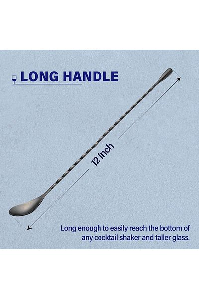 Generic Briout Bar Spoon Cocktail Mixing Stirrers for Drink, Stainless Steel 12 Inches Long Handle, Black 2