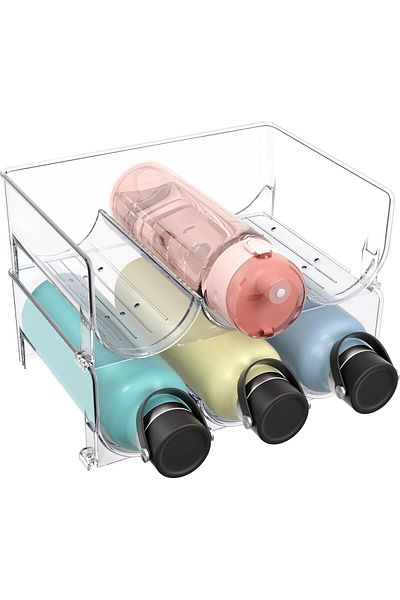Generic Puricon Plastic Water Bottle Organizer Rack, Stackable Bin Holder for Insulated Tumbler Sports Flas