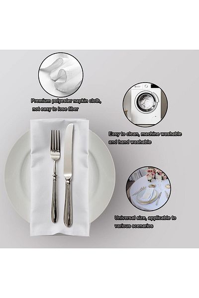 Generic YRQX White Cloth Napkins, Set of 12, 17x17 Inch, Polyester, Great for Weddings, Parties, Banquets &