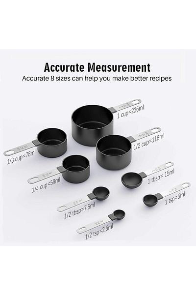 Generic TERRIFI Measuring Cups and Spoons Set, 8 Piece Stackable Stainless Steel Handle Accurate Tablespoon