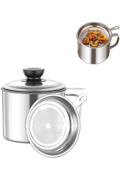 Generic 1 pcs Food-grade Stainless Steel Cooking Oil Keeper with Lid and Easy-Grip Handle Suitable for Stor