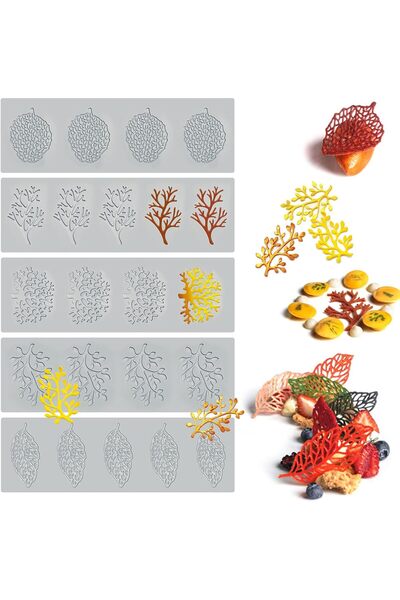 007 قوالب سيليكون للفوندان والخبز على شكل أوراق الشجر، مكونة من 5 قطع (ورقة د...