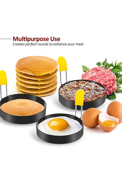 Generic Pack of 4 Egg Rings, Stainless Steel Egg Cooking Mold with Anti-scald Handle for Eggs Frying Breakf