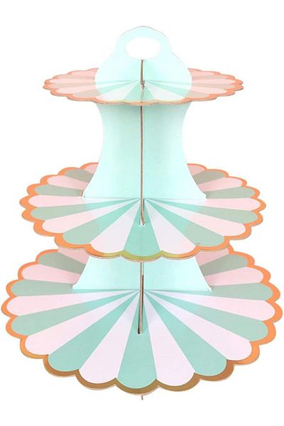 Generic Excefore 3 Tiers Paper Cake Stand Set Sizes Cupcake Stands for Birthday Biodegradable Round Food St