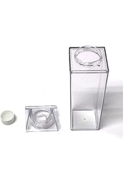 Generic Khazna Milk Carton Water Bottle, 34 Oz Clear Plastic Milk Box Portable Leakproof Square Juice Bottl
