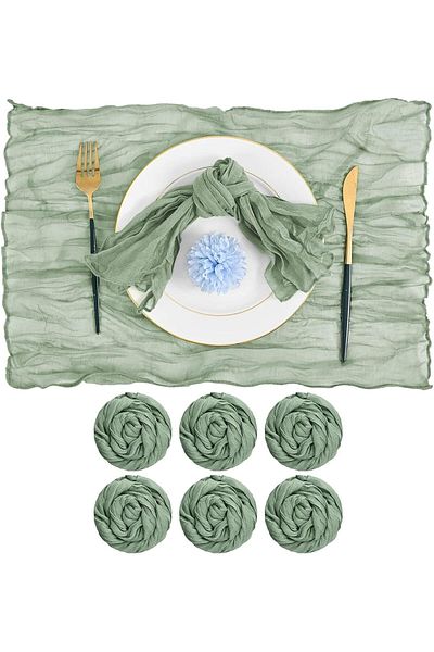 Generic Tazweeq Gauze Cheesecloth Napkins, 6 Pieces Wrinkled Dinner Napkins, 20 x 20 Inch Table Napkins, De