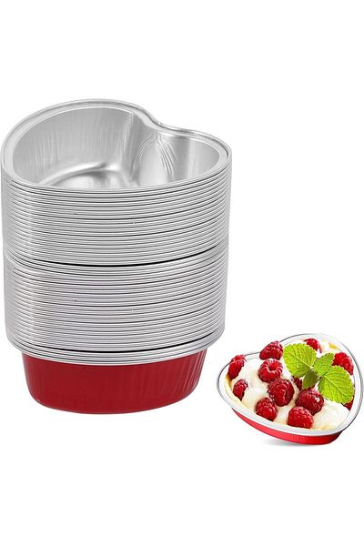 Generic 20 Pack Heart Shaped Cake Pans,3.5 oz Aluminum Foil Cake Pan,Disposable Baking Cake Mold Cupcake Pa