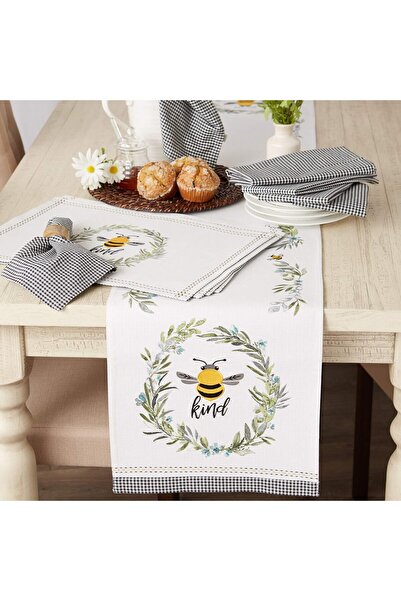 DII Reversible Gingham Placemat Set with 'Kind' Bee Design, 33×48.2 cm, 4 pcs