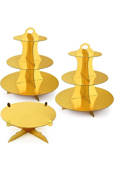 Generic MAKINGTEC 3 PCS Cardboard Cupcake Stand 2 Set of 3 Tier Cupcake Stand for 24 Cupcakes and 1 Large C