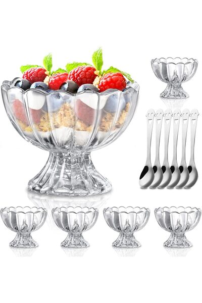 Generic أوعية زجاجية للحلويات مع ملاعق، أكواب زجاجية للآيس كريم سعة 5 أونصات ...