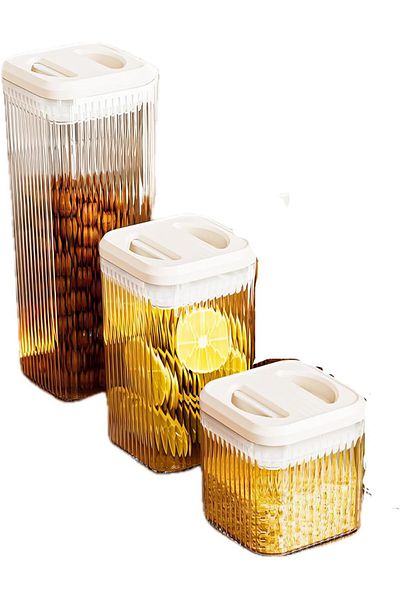 Generic Set of 3 White Airtight Food Jars - Sealed Canisters for Kitchen & Pantry Organization - Premium Ha