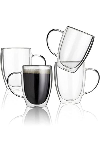 Generic Toysur Glass Coffee Mugs - 4 Pack Double Wall Insulated Glass Coffee Tea Cup Set with Handle, Cappu